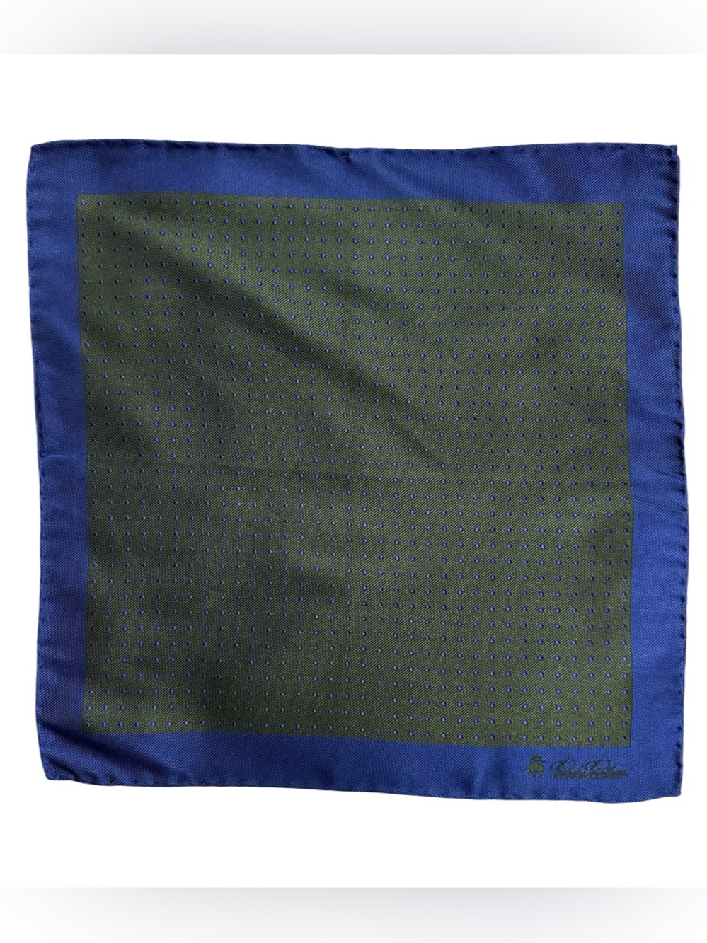 NWT Brooks Brothers Silk Pocket Square Made in Italy Olive Green Purple Dot 13"